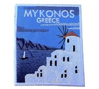 Toppa a forma di Mykonos della Grecia (8,9 cm), da applicare con ferro da stiro, da cucire o da applicare con ferro da stiro, souvenir per viaggi in Europa, per vacanze