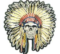 Toppa adesiva Toppe termoadesive Biker jeans stoffa Patch Biker Teschio Teschi Indiano toppe termoadesive ricamate ricamata grande grandi dimensioni „ Indiano Teschio 24 x24 cm "