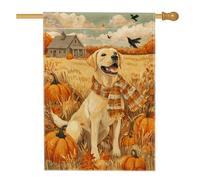 Toppa autunnale con zucca autunnale, bandiera da giardino con labrador giallo, decorazione decorativa per esterni e cortile, arancione, 71 x 101 cm
