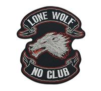Toppa Biker Lone Wolf No Club Patch Ricamata Termoadesiva Grande per Schiena Giubbotto Moto Kutte Rocker Chopper Iron On - BIG PATCH - per Decorare, Fai da Te. (10 CM)