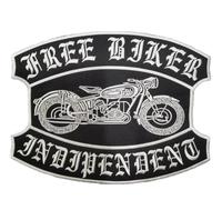 Toppa Biker XXL “Free Biker Independent” - Patch Moto Grande 30x23 cm - Ricamata Termoadesiva o Cucibile - Ideale per Gilet, Giubbotto in Pelle e Abbigliamento Biker | Fai da te