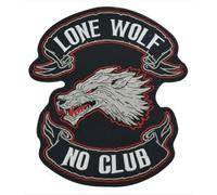 Toppa Biker XXL Lone Wolf No Club Patch Ricamata Termoadesiva Grande 30 cm per Schiena Giubbotto Moto Kutte Rocker Chopper Iron On - BIG PATCH - per Decorare, Fai da Te.