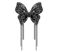 Toppa con perline di cristallo, con coda di farfalla, da cucire, con strass, nappa, per vestiti, abiti da sposa, scarpe (nero, 2 pezzi)