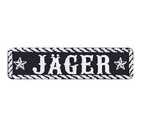 Toppa da cucire con scritta, per hobbistica, da applicare con il ferro da stiro, ideale come regalo per cacciatori e förster fai da te, per giacke/gilet/jeans, 100 x 25 mm