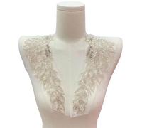 Toppa da ricamo 3D, applique da ricamo, nastro in pizzo, 2 pezzi di applique in tessuto 3D con fiori bianchi, neri, rossi e blu, toppe ricamate per cucire sul collo del vestito for la decorac
