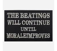 Toppa di alta qualità "I pestaggi continueranno finché il morale non migliorerà" per uniformi e giacche - Design divertente - Personalizzazione del design gratuita disponibile 8x5 cm