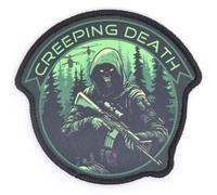 Toppa in tessuto con scritta "Creeping Death Morale", 9,5 cm x 9 cm, con gancio e anello per airsoft forze militari da cecchino