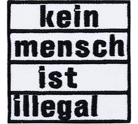 Toppa: KEIN Mensch ist ILLEGAL fai da te, toppa da applicare con il ferro da stiro Biker Rocker Punks Ultras per i diritti umani contro il razzismo asilo diritto di rifugiato, 60x60mm
