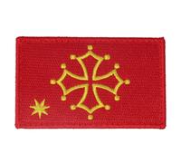 Toppa Occitana 8 × 5 cm - Badg Occitanie - Patch da scratcher (dorso a gancio parte maschio) o da cucire direttamente- su borsa, giacca, sacchetto-regione:Bretagna:Corsica, Normandia, Normandia, Basco
