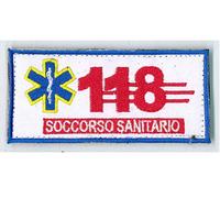 TOPPA PATCH A STRAPPO - SOCCORSO SANITARIO 118 - SCRITTE E DISEGNI RICAMATI - DIM. 9,8 x 4,5 cm