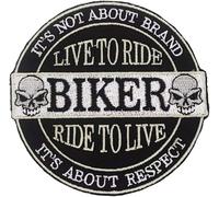 Toppa Patch ricamata da applicare con ferro o cucitura | "Patch biker Live to Ride to Ride to Live Skull", annodabile/applicabile con ferro | Sticker MC per motociclisti | Fai da te