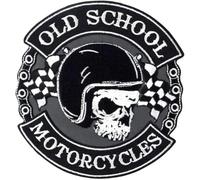 Toppa Patch ricamata da applicare con ferro o cucitura, "Patch Teschio Old School Motorcycles " annodabile/applicabile con ferro | Sticker MC per motociclisti | Fai da te