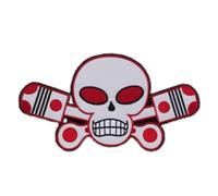 Toppa Patch ricamata da applicare con ferro o cucitura: Skull con pistoni | Patch biker MC per motociclisti Termoadesiva e Per Giubbotto o Gilet - Ricamo 3D Old School Custom Motorcycle Rock Style
