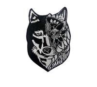 Toppa Patch Ricamata Lupo Tribale | Wolf Patch Tattoo Style | Termoadesiva e da Cucire | Patch Moda per Giubbotti, Jeans, Zaini e Gilet Biker | 10 cm per abbigliamento, accessorio Fai da te