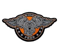 Toppa, patch ricamata, patch termoadesiva, toppa biker, Ride Free - Old School Custom per Gilet da Moto, Iron-On per Decorare Abbigliamento da Moto, Giubbotto Fai da Te (Arancione - Bianco - Nero)