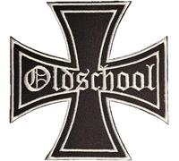 Toppa Patch ricamata termoadesiva da applicare con ferro o cucitura: " Old School " | Croce di Malta Biker annodabile/applicabile Sticker per motociclisti fai da te (Patch Biker)
