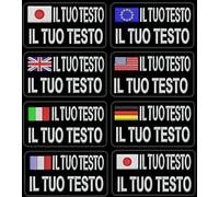 TOPPA/PATCH su 2 righe con nome e bandiera 2 toppe, zaini, cappelli, animali,collari.Personalizza con qualsiasi testo 2 PZ + 1OMAGGIO (Set da 3 pezzi) Consegna GLS 24/48 ore tracciata