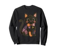 Toppa Patchwork a Forma di Gatto Nero Autunnale Felpa