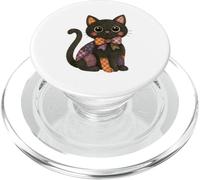 Toppa patchwork a forma di gatto nero autunnale PopSockets PopGrip per MagSafe