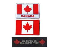 Toppa per bandiera del Canada, 3 pezzi, ricamo completo e uniforme militare con emblema patch di fissaggio a gancio e anello di fissaggio sul retro (Altezza)