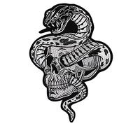 Toppa ricamata a forma di teschio di serpente punk da applicare con ferro da stiro, per abbigliamento, moto, strisce sui vestiti, applique posteriore grande distintivo