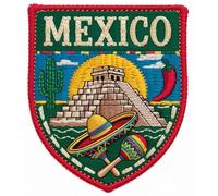 Toppa ricamata Chichen Itza Mexico da stirare o cucire (7,6 cm), tempio Maya di El Castillo, souvenir di viaggio, emblema turistico