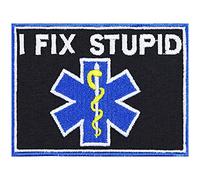 Toppa ricamata con ferro/cucitura: "I fix stupid" | Patch morale divertente | Applique infermieri/medici per tessuti e uniformi | Sticker militare | 80x80mm