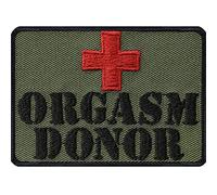 Toppa ricamata con frase "Orgasm donor" | Patch morale divertente da applicare con ferro o cucitura | Regalo divertente per amico | Applicazione fai-da-te per abbigliamento | 70x50mm