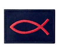 Toppa ricamata con il simbolo Ichthys, il pesce di Gesù Rosso e nero.