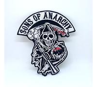 Toppa ricamata con scritta in inglese “Sons of Anarchy”, con teschio, per giacche motociclisti, termoadesiva/da cucire