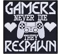 Toppa ricamata da applicare con ferro da stiro o cucitura:"Gamers never die - they respawn" per giochi | Regalo appassionati di videogiochi | Applicazione tessile & tappetino mouse | 90x90mm
