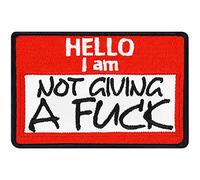 Toppa ricamata da applicare con ferro da stiro o cucitura: "Hello, I am... not giving a fuck" | Patch divertente da annodare/ferro da stiro | Etichetta adesiva per tutti i tessuti | 75x50mm