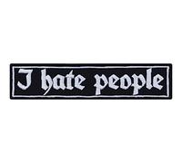 Toppa ricamata da applicare con ferro da stiro o cucitura:"I HATE PEOPLE" per cucire/stirare | Felpa con scritta, adesivo per jeans, applicazione per tutti i tessuti | 90x20mm