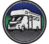 Toppa ricamata da applicare con ferro da stiro o cucitura: "Patch per camper Wohnmobil, Patch per campeggio, ideale per tutti i tessuti, adesivo per amanti della natura, 75x75 mm