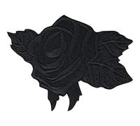 Toppa ricamata da applicare con ferro da stiro o cucitura: "Rosa Nera" | applicazioneHeavy Metal Gothic | con rosa nera da annodare/stirare | Decorazione con rosa nera - 85x60mm