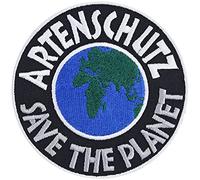 Toppa ricamata da applicare con ferro da stiro o cucitura "SAVE THE PLANET" | Patch protezione specie da cucire/ferro da stiro | Distintivo ambientalista | Badge per clima per tessuti | 90x90mm