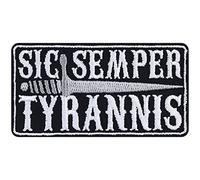 Toppa ricamata da applicare con ferro da stiro o cucitura: "SIC SEMPER TYRANNIS" | Patch in latino da annodare/ferro - Applicazione per tutti i tessuti | 85x45mm