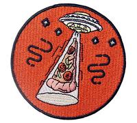 Toppa ricamata da applicare con ferro da stiro o cucitura, tema: File X UFO e Pizza