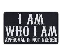 Toppa ricamata da applicare con ferro o cucire: "II am who I am (Approval is not needed" | Applique per motociclisti | Regalo per rocker | Applicazione per tutti i tessuti | 90x45mm