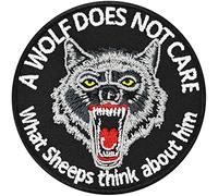 Toppa ricamata da applicare con ferro o cucitura: "A wolf does not care what sheeps think about him" Adesivo/Applique Biker con lupo Alpha da annodare/applicare | Applique lupo | 75x75mm