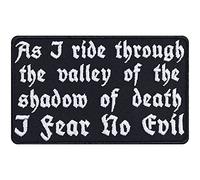 Toppa ricamata da applicare con ferro o cucitura: "As I ride through the valley of the shadow of death I fear no evil" |annodabile/applicabile con ferro | Applique motociclista accessori moto|90x55mm