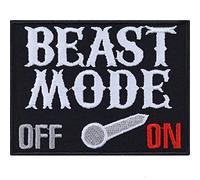 Toppa ricamata da applicare con ferro o cucitura: "Beast Mode ON/OFF" | Patch biker Heavy Metal | Applique fitness | Applicazione per tutti i tessuti/pelle | 80x60mm