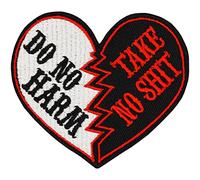 Toppa ricamata da applicare con ferro o cucitura: "Do no harm take no shit" Patch cuore divertente | Adesivo da cucire/stirare | Applique jeans, toppa tessuto | 75x65mm