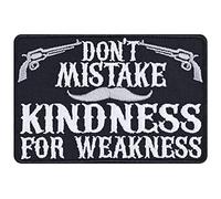 Toppa ricamata da applicare con ferro o cucitura: "Don't mistake kindness for weakness" | Patch Biker Heavy Metal | Patch da annodare/stirare | Accessori moto | Applicazione tessuti | 90x60mm
