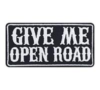 Toppa ricamata da applicare con ferro o cucitura: "GIVE ME OPEN ROAD" | Patch biker annodabile/applicabile con ferro | toppe termoadesive Racing per motociclisti | 90x45mm