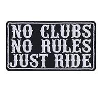 Toppa ricamata da applicare con ferro o cucitura: "No clubs, no rules - JUST RIDE" | Patch biker annodabile/applicabile con ferro | Sticker MC per motociclisti | 90x50mm