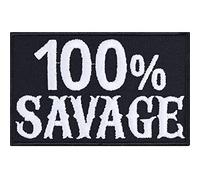 Toppa ricamata da applicare con ferro o cucitura: Patch "100% SAVAGE" | Biker Heavy Metal | toppe termoadesive per cucitura | Motociclista | Applicazione giacca/vestito/jeans/koffer | 80x50mm