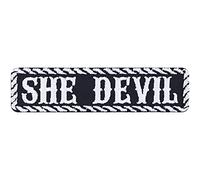 Toppa ricamata da applicare con ferro o cucitura: "SHE DEVIL" Biker girl infernale | Patch/Patch ricamato per ragazze motocicliste | Applique per donne | 100x25mm