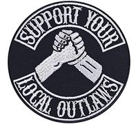 Toppa ricamata da applicare con ferro o cucitura: Toppa "Support your local outlaws" Patch/iron-on biker Heavy Metal | Regalo Motociclista | Applicazione giacca/vestito/jeans/scarpe | 90x90mm