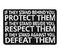"Toppa ricamata da applicare "Protect them - Respect them- Defeat them" Adesivo motivazionale per jeans | Patch per biker su tutti i tessuti | Applique per riparazioni abbigliamento 75x75mm"